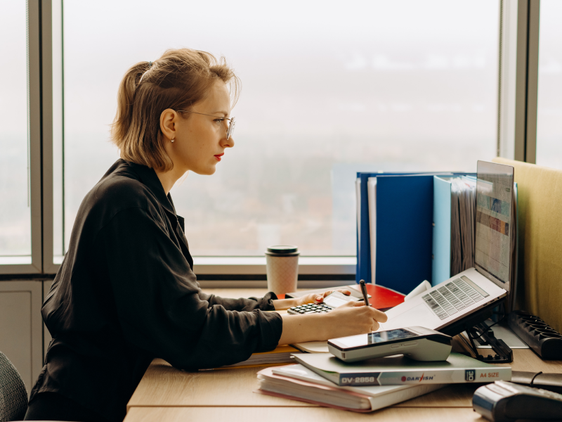 Woman working on a computer